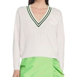 Sandro Size 1 Auburn Cable V Neck Sweater Ecru